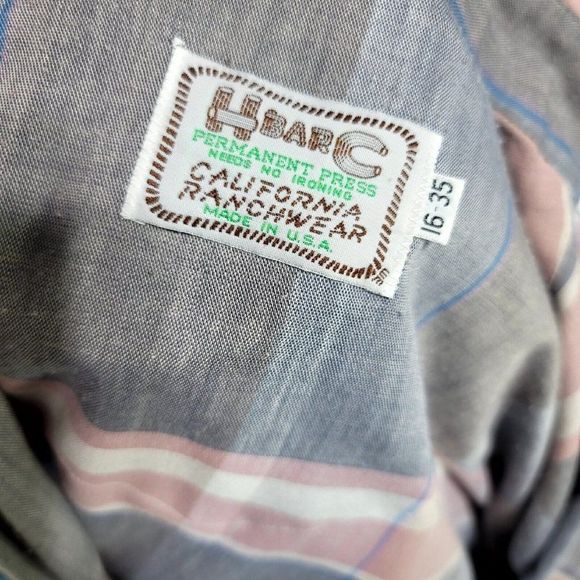 Vintage 70s H Bar C Ranchwear Mens 16-35 Lightweight Plaid Pearl Snap L/S Shirt - Picture 5 of 5